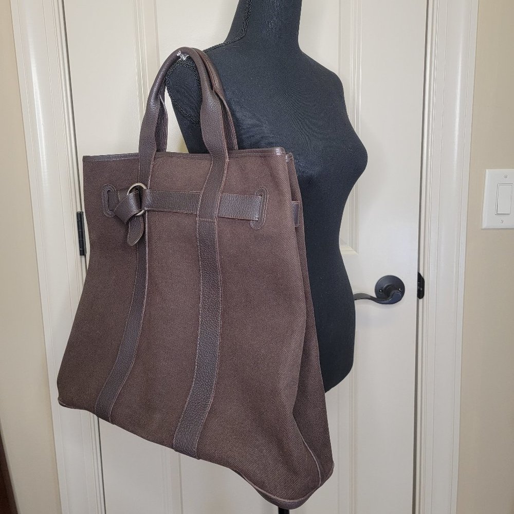 Hermes Petite Saint-Tule PM BROWN Tote Bag Canvas Leather K Engraved